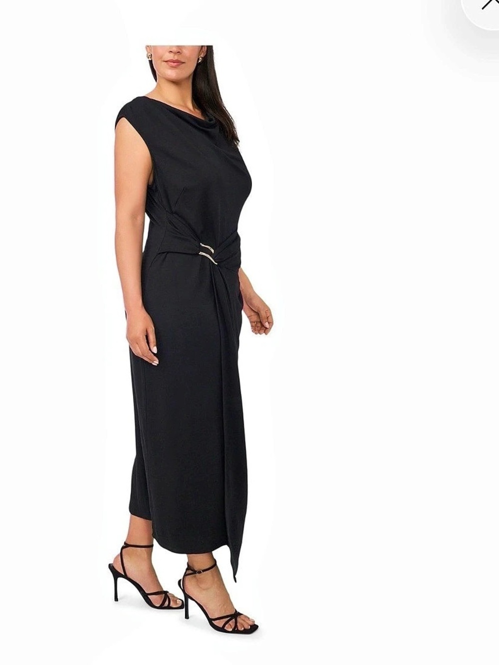 MSK Plus Size Boat Neck Short-Sleeve Midi Dress Black 3X New - Picture 4 of 6